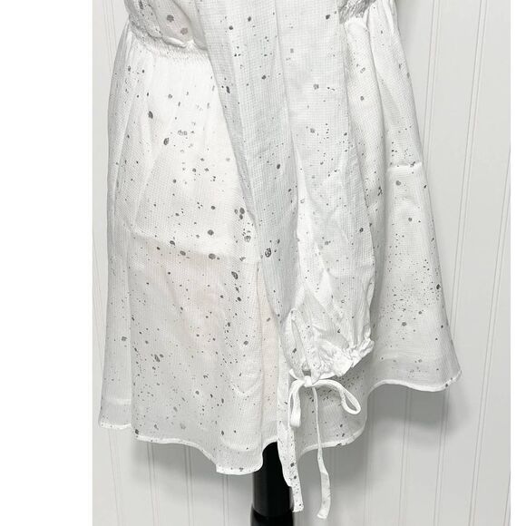 Avec Les Filles Long Sleeve Metallic Splatter Tie Crinkle Mini Dress White Small - Picture 10 of 15